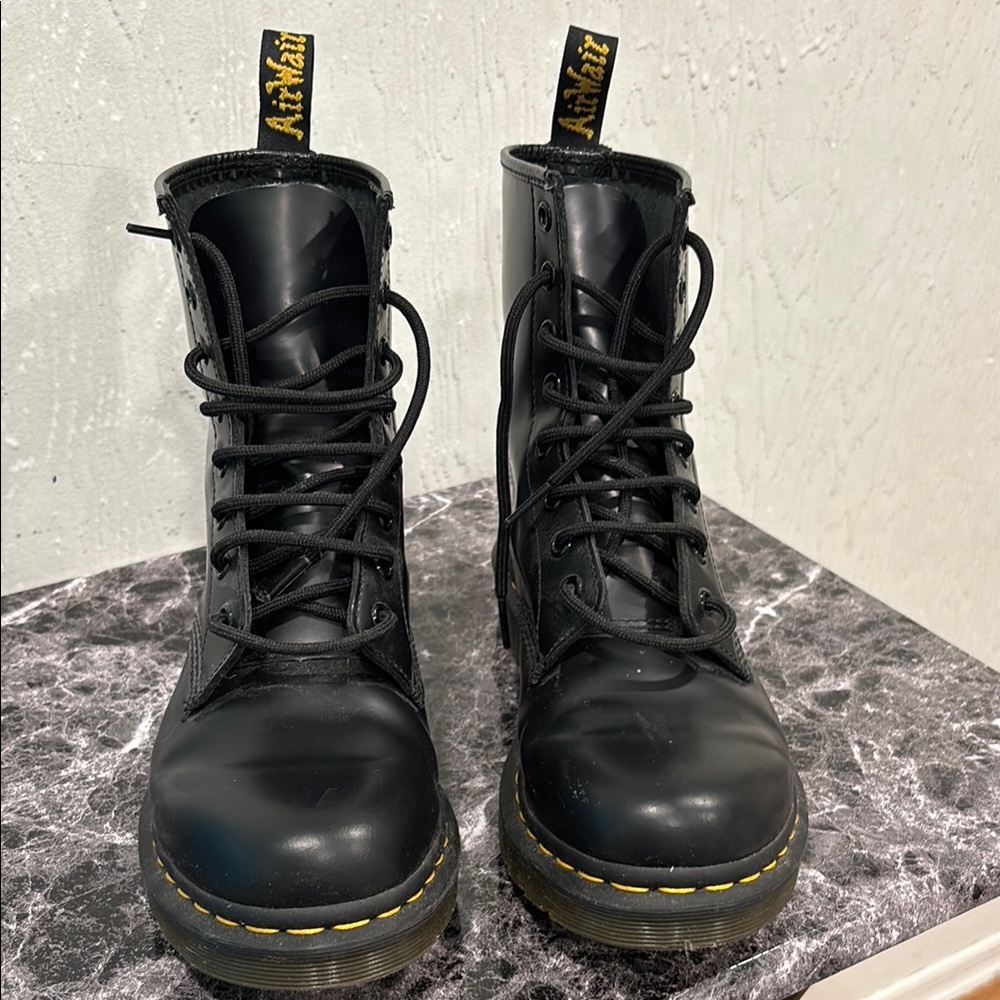 Dr. Martens Black Combat Boots with Air-Cushioned Sole Size 9